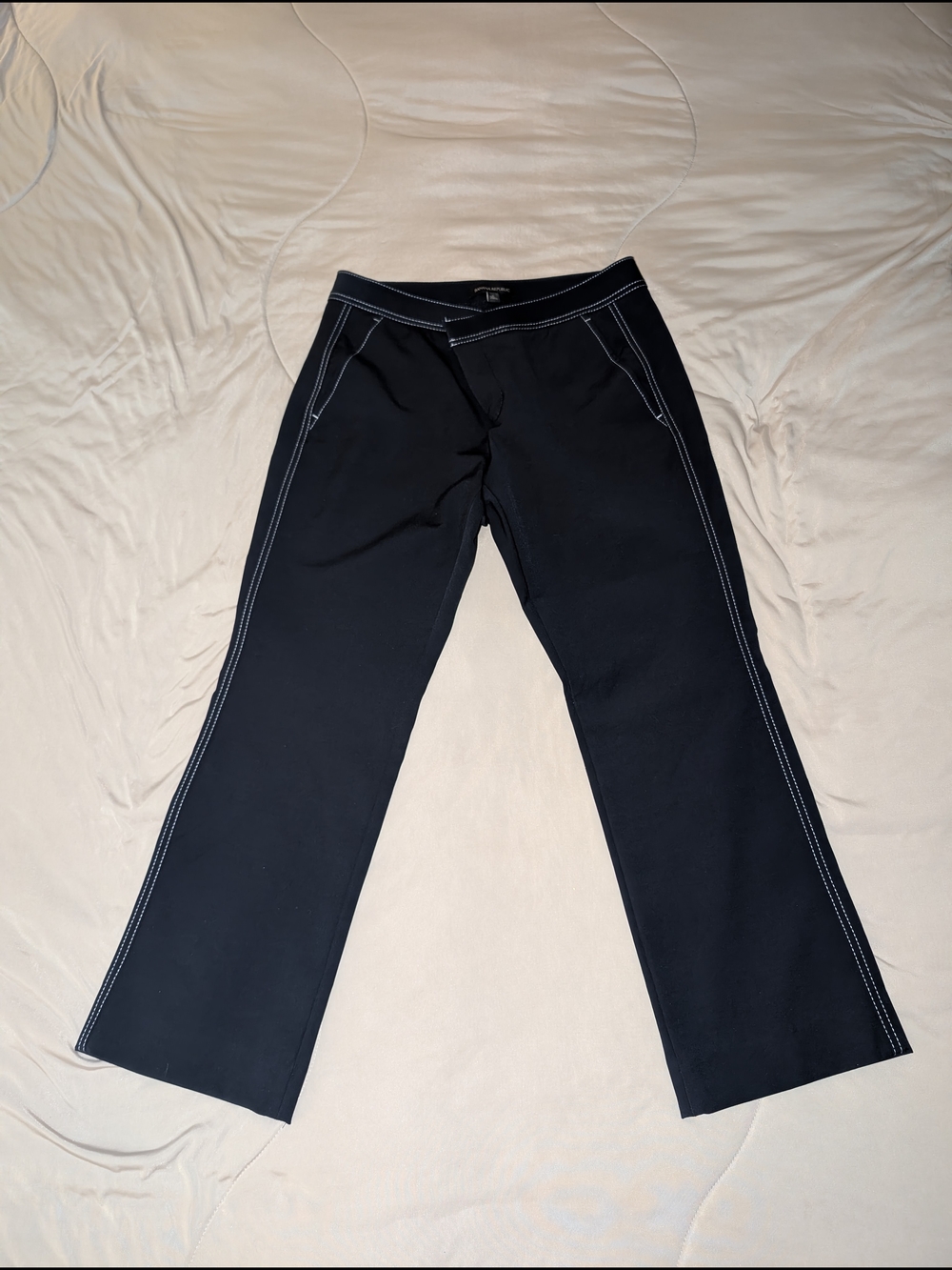 Navy Wide-Leg Pants with Contrast Stitching